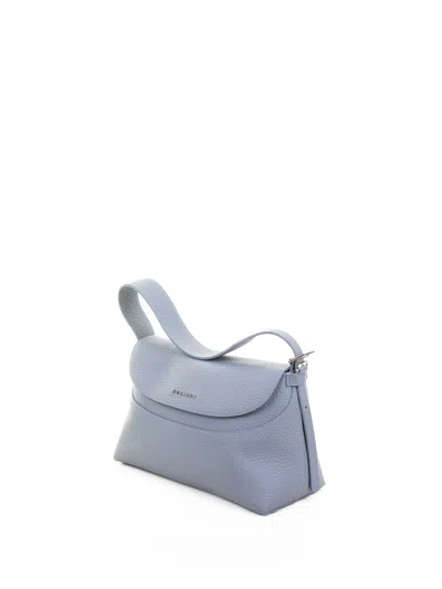 Orciani Nana Soft Shoulder Bag In Hammered Leather With Light Blue Shoulder Strap