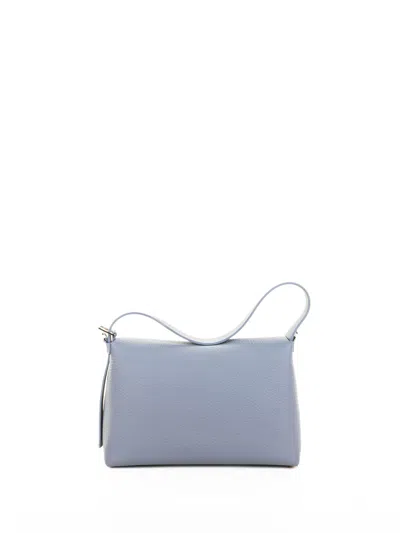 Orciani Nana Soft Shoulder Bag In Hammered Leather With Light Blue Shoulder Strap