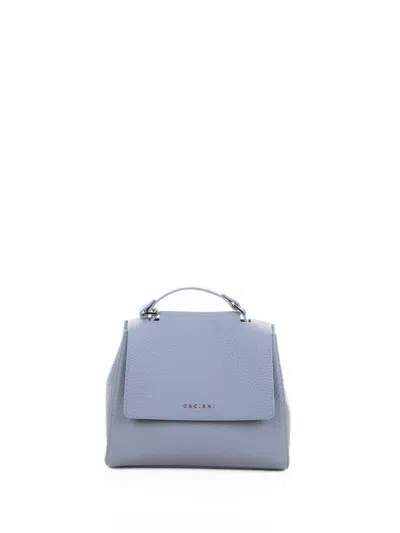 Orciani Sveva Soft S Leather Shoulder Bag With Blue Shoulder Strap