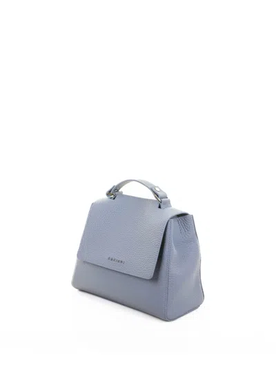 Orciani Sveva Soft S Leather Shoulder Bag With Blue Shoulder Strap