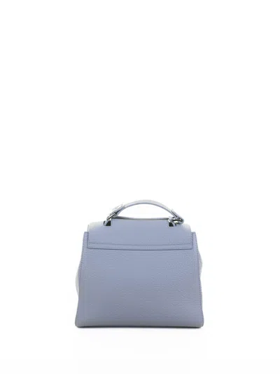 Orciani Sveva Soft S Leather Shoulder Bag With Blue Shoulder Strap
