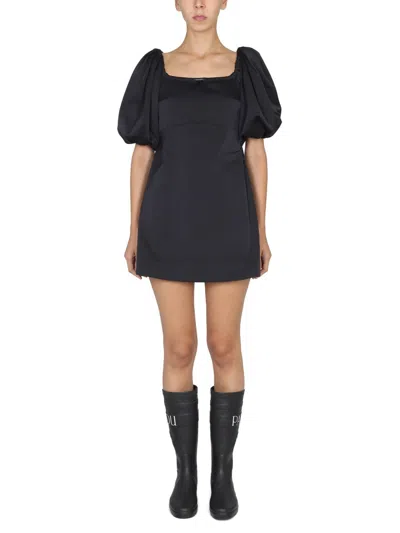 Patou Short Dress With Puff Sleeves And Boat Neckline In Black