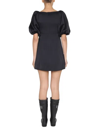 Patou Short Dress With Puff Sleeves And Boat Neckline In Black