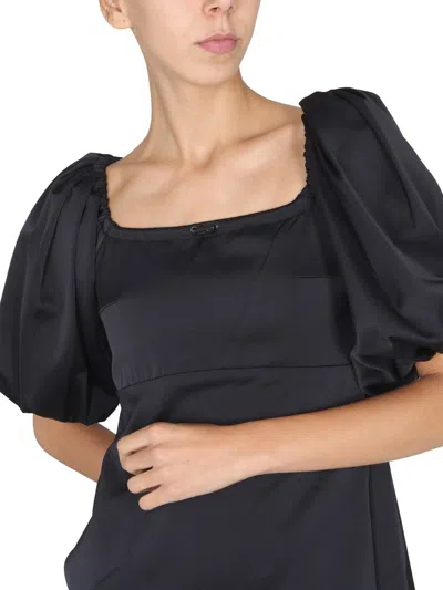 Patou Short Dress With Puff Sleeves And Boat Neckline In Black