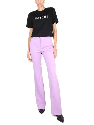 Patou High-waisted Wool Flared Leg Trousers In Purple