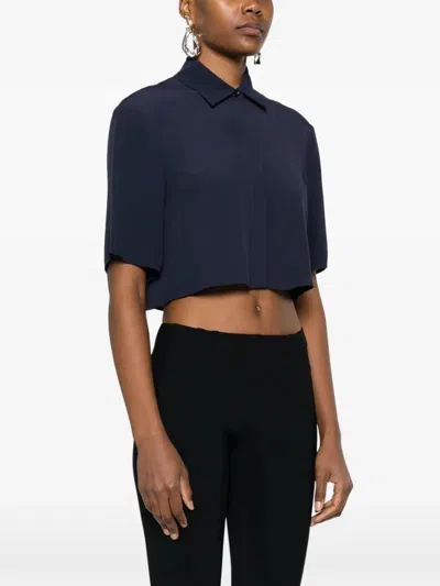 Patrizia Pepe Navy Blue Logo-appliqu Cropped Shirt