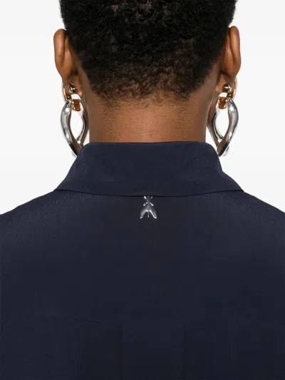 Patrizia Pepe Navy Blue Logo-appliqu Cropped Shirt