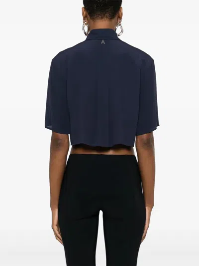Patrizia Pepe Navy Blue Logo-appliqu Cropped Shirt