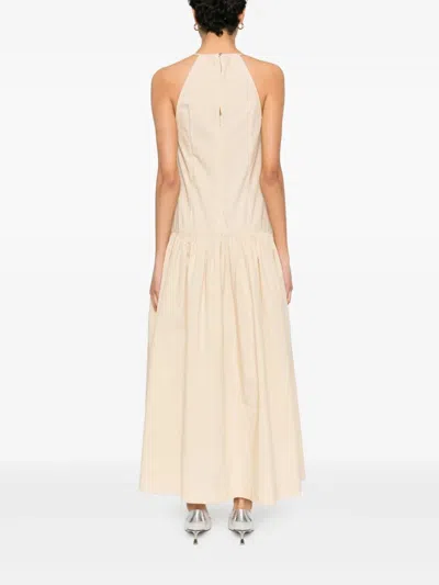 Patrizia Pepe Long Dress With Logo Patch In Neutral