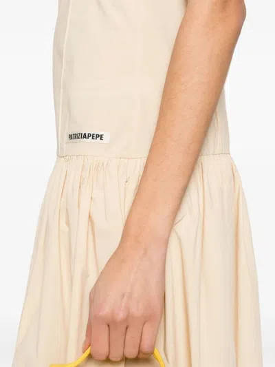 Patrizia Pepe Long Dress With Logo Patch In Neutral