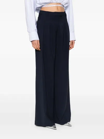 Patrizia Pepe Wide-leg High-waist Trousers With Pleated Front In Blue