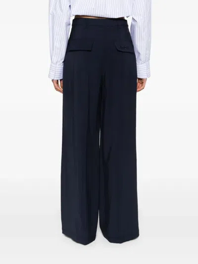 Patrizia Pepe Wide-leg High-waist Trousers With Pleated Front In Blue