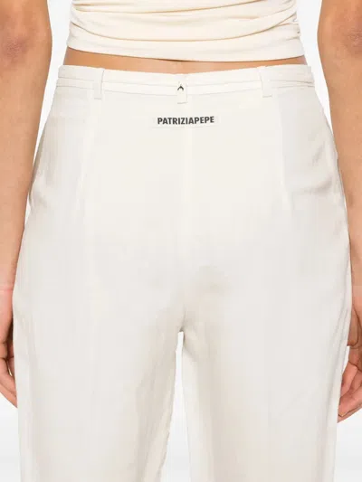 Patrizia Pepe Wide-leg High-waist Pants With Drawstring Closure In Neutral