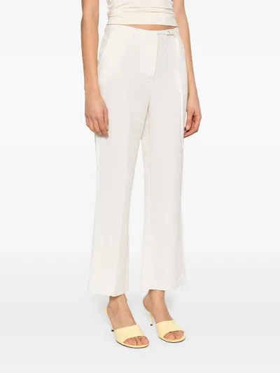 Patrizia Pepe Wide-leg High-waist Pants With Drawstring Closure In Neutral