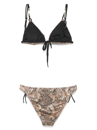 Pin Up Stars Snake Print Triangle Bikini In Neutral