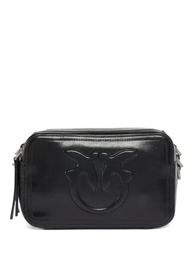 Pinko Smooth Black Leather Shoulder Bag In Black