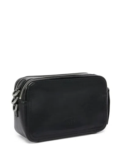 Pinko Smooth Black Leather Shoulder Bag In Black