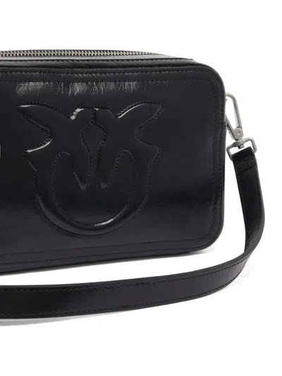 Pinko Smooth Black Leather Shoulder Bag In Black