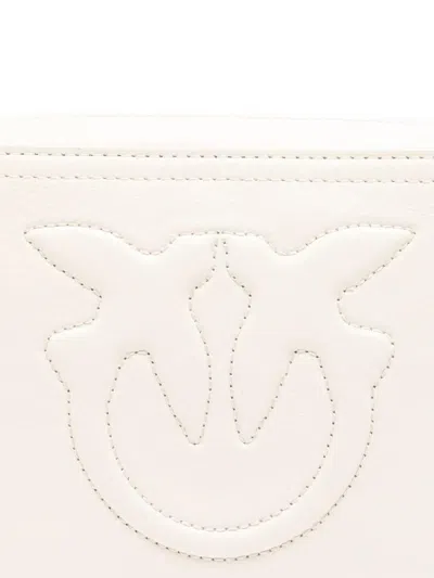 Pinko Sleek Rectangular White Leather Shoulder Bag With Embossed Logo In White