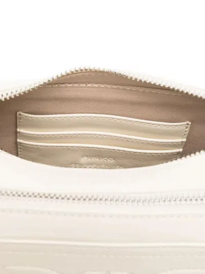 Pinko Sleek Rectangular White Leather Shoulder Bag With Embossed Logo In White