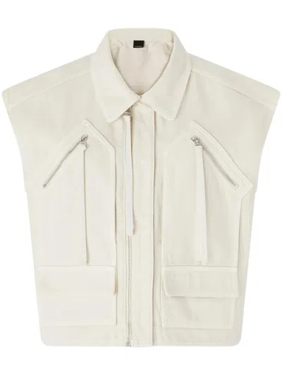 Pinko Cropped Collar Vest With Structured Shoulders In Neutral