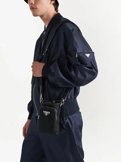 Prada Black Re-nylon Phone Case With Shoulder Strap In Black