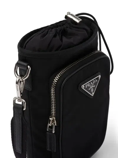 Prada Black Re-nylon Phone Case With Shoulder Strap In Black