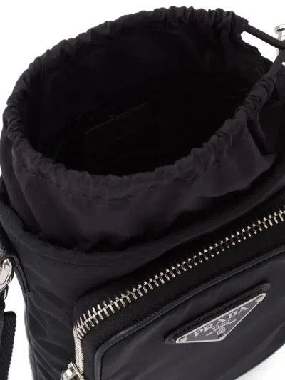 Prada Black Re-nylon Phone Case With Shoulder Strap In Black
