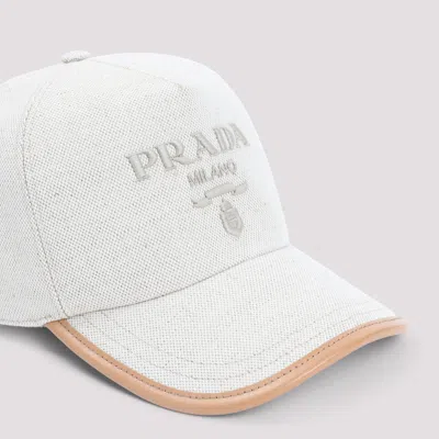 Prada Baseball Hat With Adjustable Strap And Contrast Trim In White