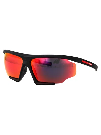 Prada Linea Rossa Black Rubber Injected Sunglasses In Multi