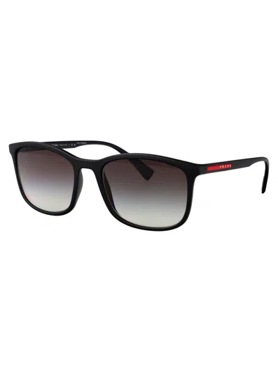 Prada Linea Rossa Black Rubber Nylon Sunglasses In Black