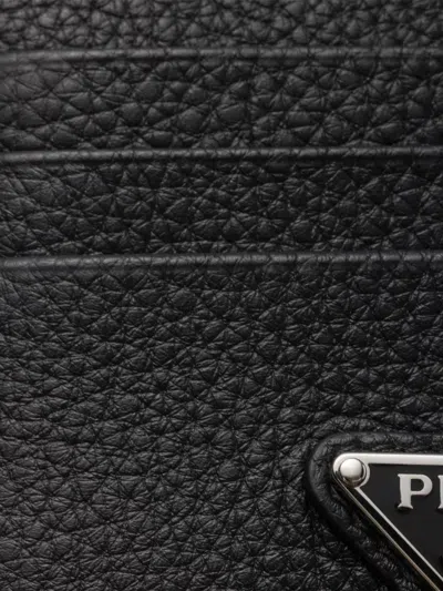 Prada Enamel Triangle-logo Cardholder In Black