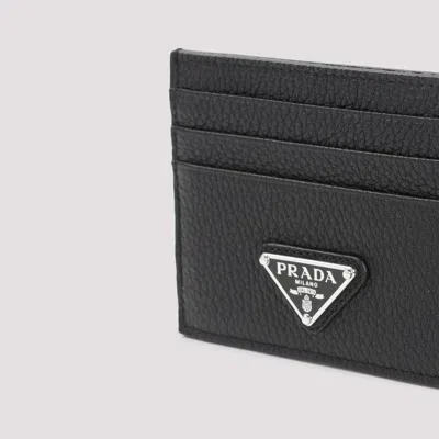 Prada Enamel Triangle-logo Cardholder In Black