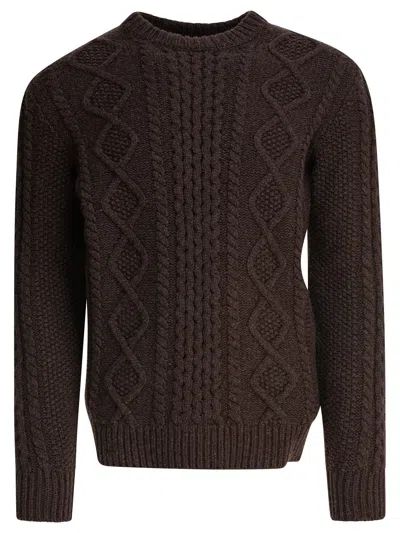 Rakkì Cable-knit Long-sleeves Sweater In Brown