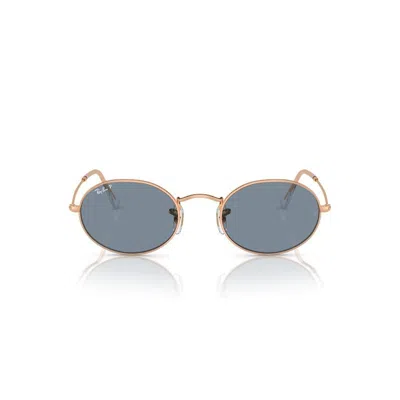 Ray Ban Oval Sunglasses Rose Gold Frame Blue Lenses Polarized 51-21 In Neutral
