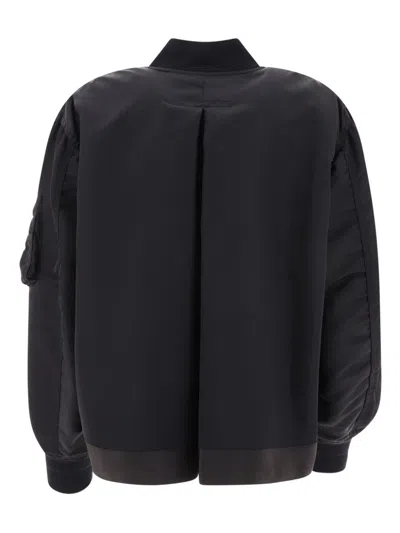 Sacai Womens Black Relaxed-fit Round-neck Shell Jacket In Black