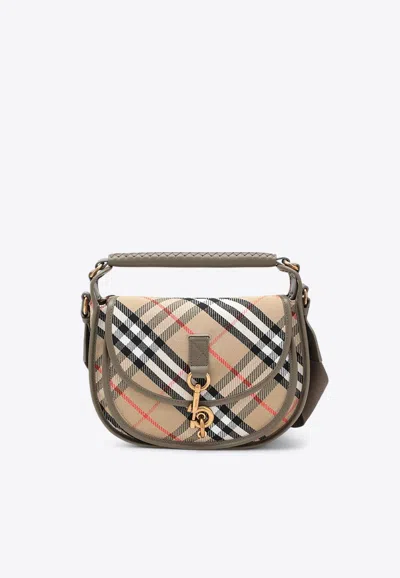 Burberry Small B Clip Checked Crossbody Bag