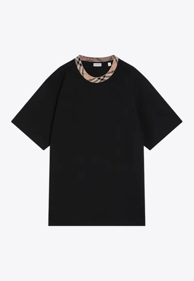 Burberry Black Cotton T-shirt With Check Finishes Men