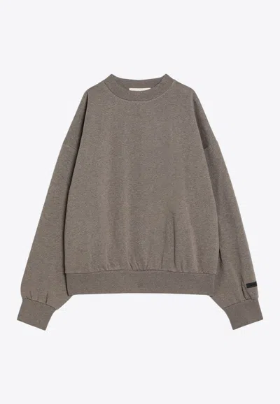 Essentials Grey Fleece Cotton Sweatshirt With Logo In Brown