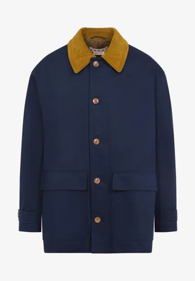 Marni Button-up Blue Jacket With Contrasting Collar