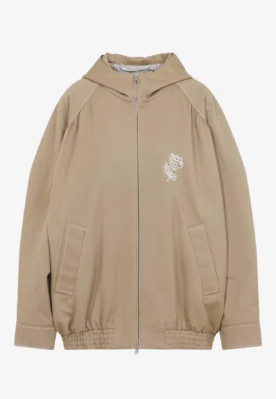 Marni Hooded Jacket With Embroidered Detail And Elasticated Hem