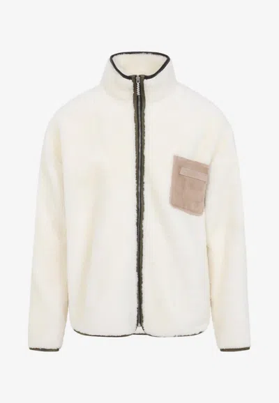 Marni Fleece Bomber Jacket With Zip-up Closure In White