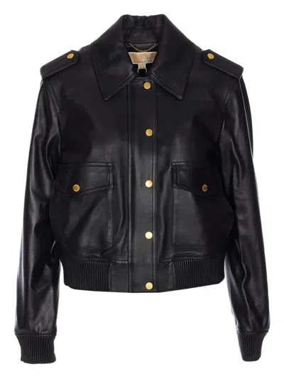Michael Kors Black Jacket With Classic Collar Ans Ribbed Elastic Trims In Black
