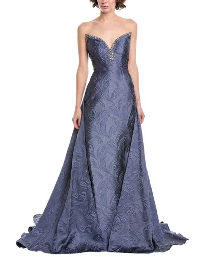 Jovani Jacquard Overskirt Gown In Blue