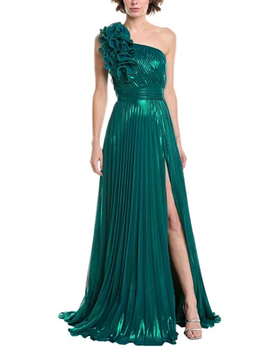 Jovani Pleated One-shoulder Gown In Green