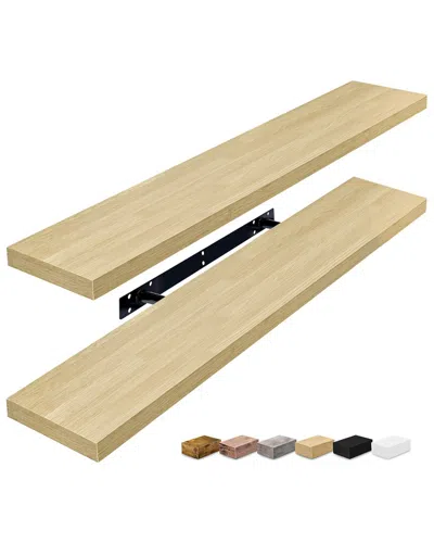 Sorbus Set Of 2 Long Floating Shelves In Neutral