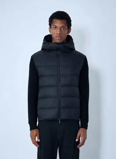 Moncler Men Quilted Knit Hooded Cardigan In Blue