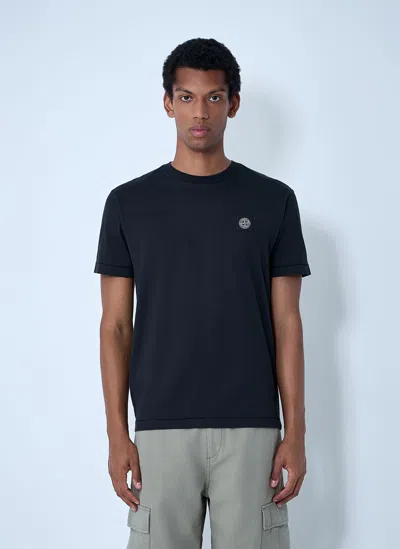Stone Island Navy Blue Cotton T-shirt With Logo Patch In Blue