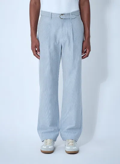 Noah Seersucker Belted Single-pleat Pants In Blue