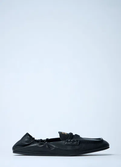 Miu Miu Women Logo Motif Leather Loafers In Black